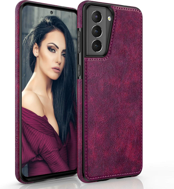 LOHASIC Galaxy S21 5G Case for Women, Slim Leather Elegant Luxury PU Flexible Bumper Rugged Non-Slip Grip