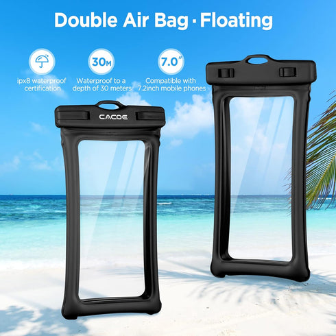 CACOE Floatable Waterproof Phone Case 2 Pack, Up to 7.0", Adjustable Neck Lanyard, IPX8 Cell Phone Dry Bags for Beach