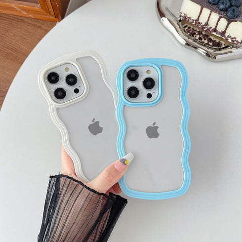 Caseative Cute Curly Wave Frame Case for iPhone 15 Pro, Shockproof Soft Cover - Pink