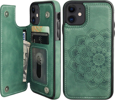 Vaburs Compatible with iPhone 11 Case Wallet, Embossed Mandala Pattern Flower, PU Leather Flip Shockproof Cover
