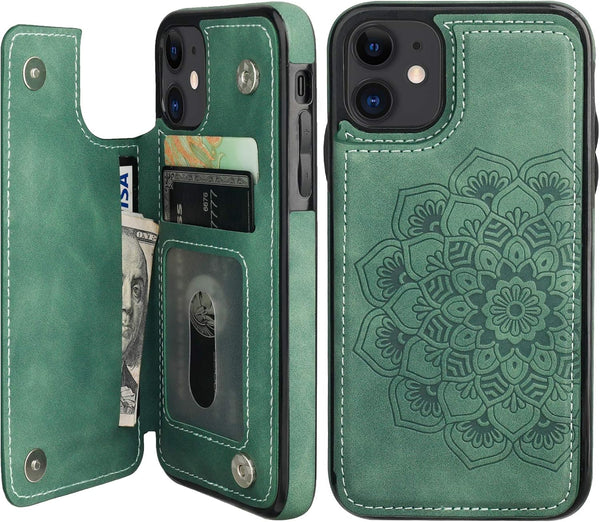 Vaburs Compatible with iPhone 11 Case Wallet, Embossed Mandala Pattern Flower, PU Leather Flip Shockproof Cover