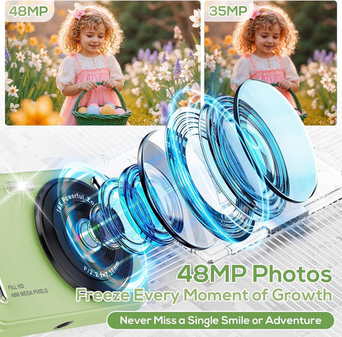 HILDCROA 48MP 1080P 16X Digital Camera for Kids, FHD Point and Shoot Digital Cameras with Zoom Anti-Shake, Compact