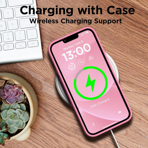 iPhone 13 Pro Max Case, Tender Pink Liquid Silicone, Slim Shockproof Design + 2X Screen Protectors, 6.7" Full Body