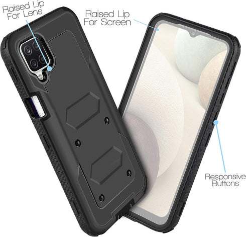 Customerfirst Designed for Samsung Galaxy A12 Case, Shockproof Heavy Duty Rugged Hybrid with Screen Protector