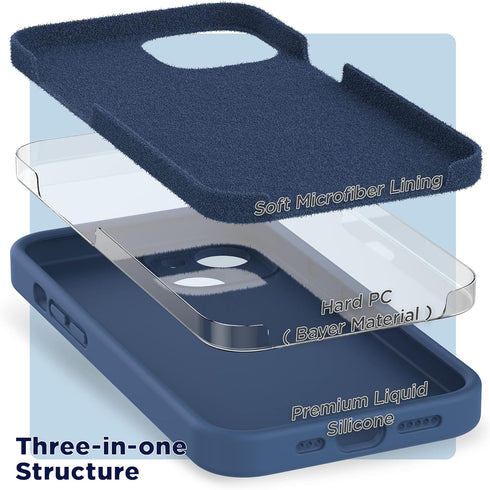 Blue Jay Liquid Silicone Phone Case for iPhone 14 with Screen Protector, Camera Protection + Soft Microfiber Lining,