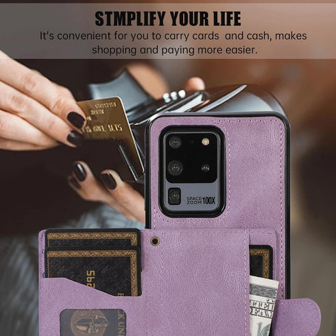 Asuwish Samsung Galaxy S20 Ultra 5G Wallet Case with Card Holder, Tempered Glass, Crossbody Strap - Purple for Women &