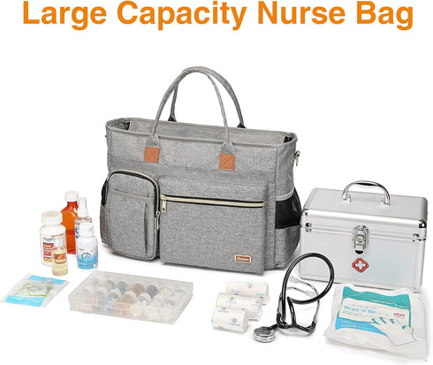 Rabjen Nurse Tote Bag for Work, Medical Supplies Shoulder Bag with Padded 15.6” Laptop Sleeve for Home Health Care
