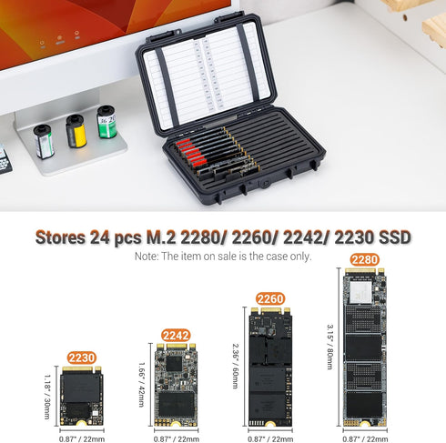 High Capacity 24 Slots M.2 Case, Sturdy NVMe SSD Card Holder with Label & Notepaper, Water-Resistant