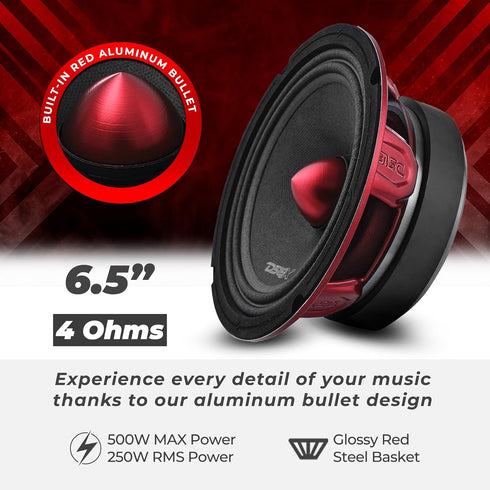 DS18 PRO-X6.4BM Loudspeaker, 6.5", Midrange, 500W Max, Premium Quality Audio Door Speakers for Car or Truck