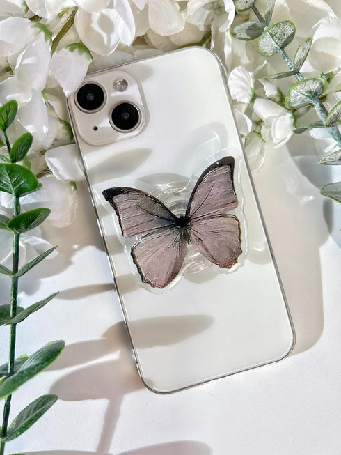 Butterfly Sticky Mobile Phone Grip, Clear Stand, Expanding Charms Accessory, Interchangeable Finger Kickstand
