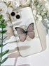 Butterfly Sticky Mobile Phone Grip, Clear Stand, Expanding Charms Accessory, Interchangeable Finger Kickstand