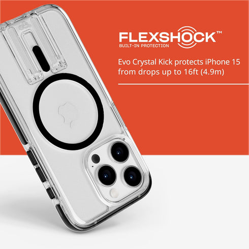 Tech21 Evo Crystal Kick Case for iPhone 15 Pro - Compatible with MagSafe, Impact Protection - Clear/Black