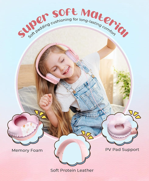 DyBaxa Kids Headphones, Wired Foldable On-Ear Headphones for Kids, Volume Limiter 94dB, Compatible with Smartphones and