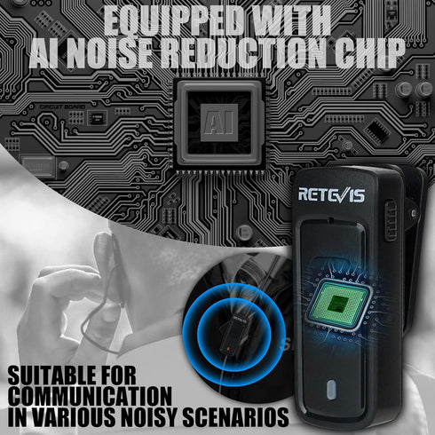 Retevis AI Active Noise Reduction Walkie Talkie Earpiece with Mic, Rechargeable C-Type, 2 PTT, Compatible with BAOFENG,