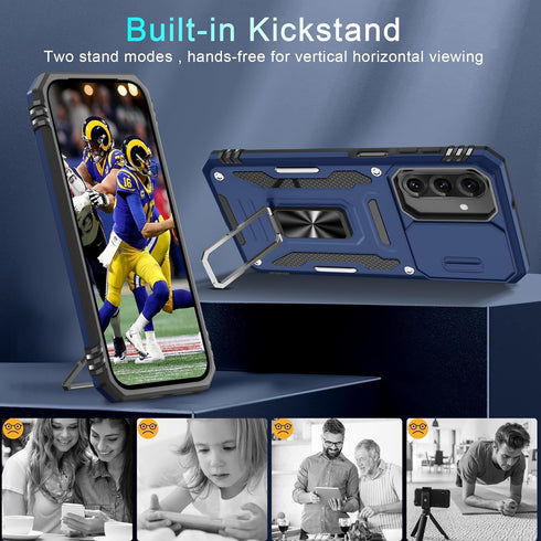 DEERLAMN A17 5G (1 Pack), Case for Samsung Galaxy with Slide Camera Cover+Screen Protector Rotated Ring Kickstand