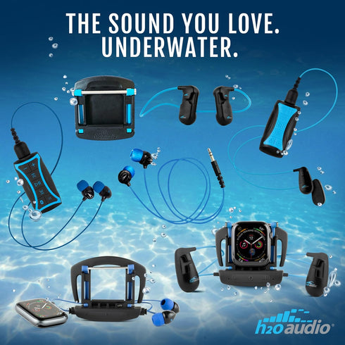 H2O Audio Surge S+ Waterproof Sport Short Cord Headphones for Swimming and Underwater Activities | Sweatproof,