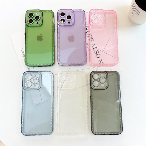 Cute Clear Bling Crystal Diamond iPhone 12 Pro Case with Sparkle Camera Lens Protector, Soft TPU Cover for Women, Pink.