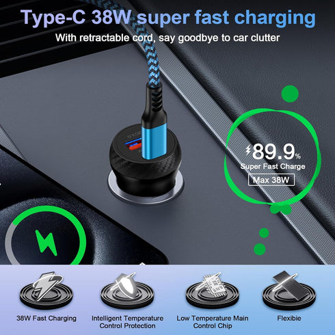 USB-C Car Charger Super Fast for iPhone 15 Pro Max 14 Pro Plus 13, 38W Dual Port Auto Charger for Galaxy S24