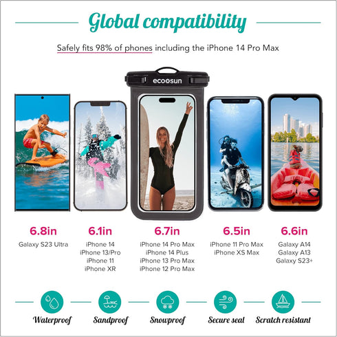 Waterproof Phone Pouch (2-Pack), Designed in Hawaii, Fits All iPhones (incl. 15 Pro Max), Samsung Galaxy S24