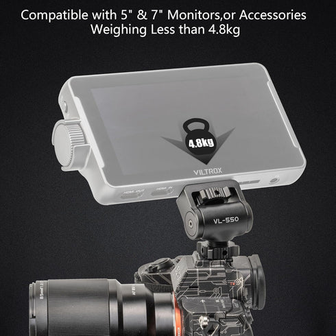 VILTROX Camera Monitor Mount with Cold Shoe, 360° Swivel and 180° Tilt Adjustable for 5" & 7" Field Monitors