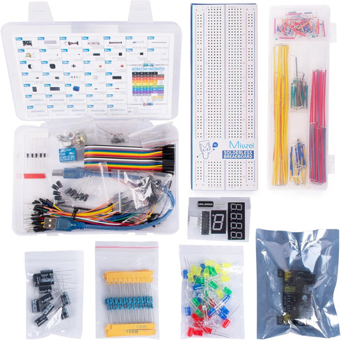 Miuzei Electronics Component Fun Kit, Supply Module, Jumper Wire, Breadboard, Compatible with Arduino
