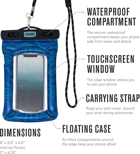 Chums Floating Phone Case with Lanyard, Touchscreen Compatible Waterproof Phone Pouch (Beer Can Happy Hour)