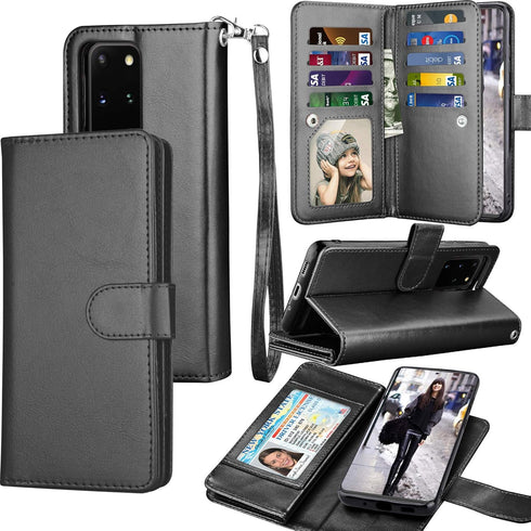 Tekcoo Wallet Case for Samsung Galaxy S20 Plus, Luxury PU Leather with Cash and Credit Card Slots - Black
