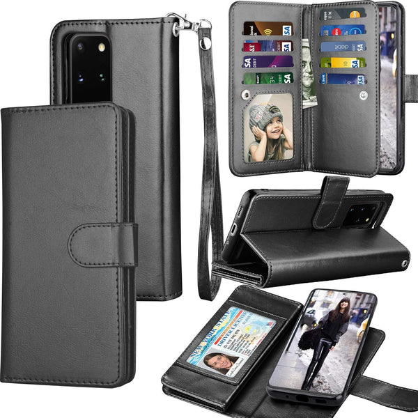 Tekcoo Wallet Case for Samsung Galaxy S20 Plus, Luxury PU Leather with Cash and Credit Card Slots - Black