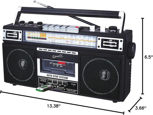 Supersonic SC-3201BT 4 Band Radio & Cassette Player - Bluetooth Speaker with MP3 Playback, USB, SD Card, Earphone Jack