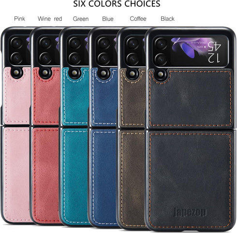 Samsung Galaxy Z Flip 3 5G Case - Galaxy Z Flip 3 Leather Phone Case with Hard Shockproof Back Cover Slim Durable