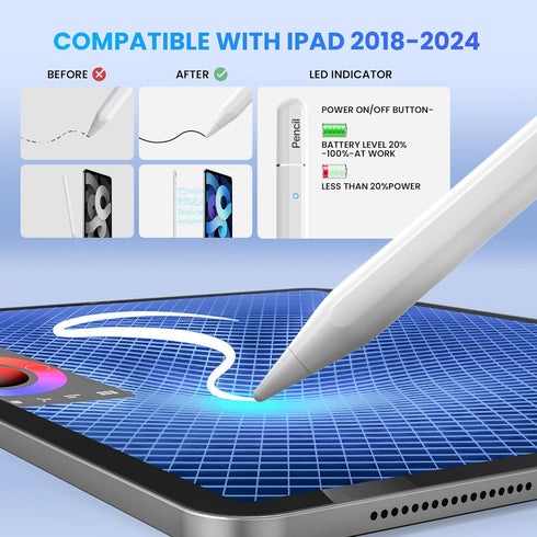 Stylus for iPad 10th Generation, 8 Mins Charge for 12hrs Use, Palm Rejection for iPad 2nd Gen, Compatible with iPad Pro