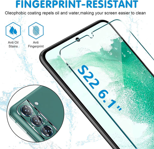 Samsung Galaxy S22 5G Screen Protector (3 Pack) - 9H Tempered Glass, HD Clear, Case Friendly, Fingerprint Compatible, 6