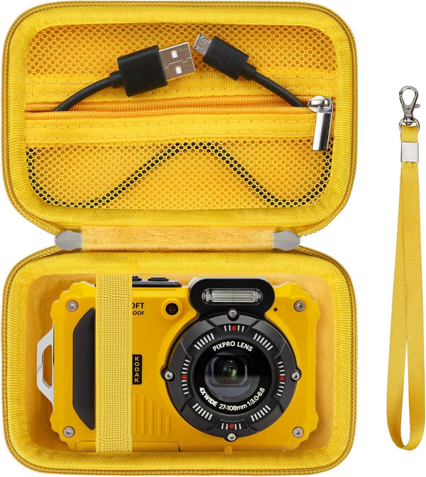 Hard Protective Case for Kodak PIXPRO WPZ2 Waterproof Digital Camera, Travel Case with Zipper Mesh Pocket (Yellow)