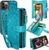 Harryshell Compatible with iPhone 12 Pro Max Case - Wallet Detachable Magnetic Zipper Leather Holder (Floral Blue Green)