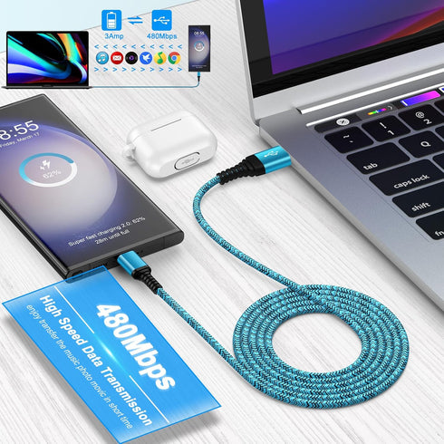 USB C Charger Cable Fast Charging 3 Pack 6ft for iPhone 15 Pro Max/15 Plus/15 Pro/15, 3.1A Braided Car Cord USB A to