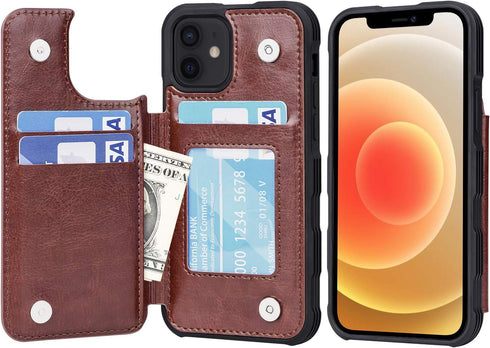 Arae Compatible with iPhone 12 Case - Wallet Case with PU Leather Card Pockets Back Flip Cover for iPhone 12/12 Pro