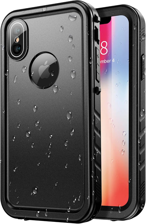 SPORTLINK Waterproof Case for iPhone X/iPhone Xs, Shockproof Snowproof Clear Slim Design (Black)