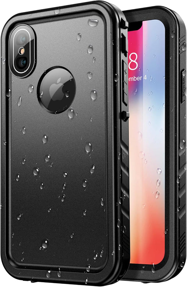 SPORTLINK Waterproof Case for iPhone X/iPhone Xs, Shockproof Snowproof Clear Slim Design (Black)