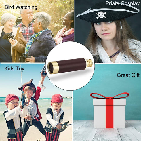 Pirate 25x30 High Powered Zoomable Collapsible Monocular, Brass Spyglass Handheld Waterproof Telescope for Bird Watching