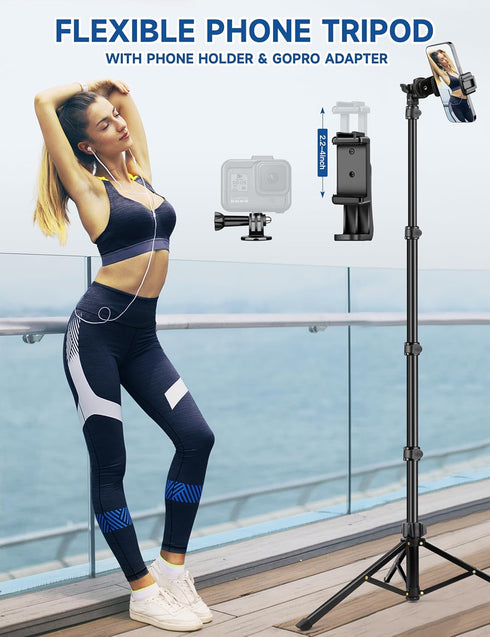 Tripod for iPhone, 71" Tall Phone Tripod with Remote Holder, Selfie Stick Cellphone Tripod, Phone Stand for Travel