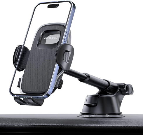 Car Phone Holder for Dashboard & Windshield, 360° Adjustable Suction Cup Holder for 4.8-7" Smartphones, Bumpy Roads