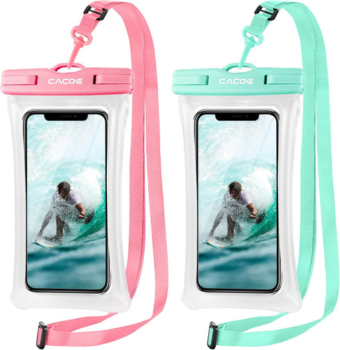 CACOE Floating Universal Waterproof Phone Case, 2 Pack Up to 7.0", IPX8 Dry Bags with Adjustable Neck Lanyard