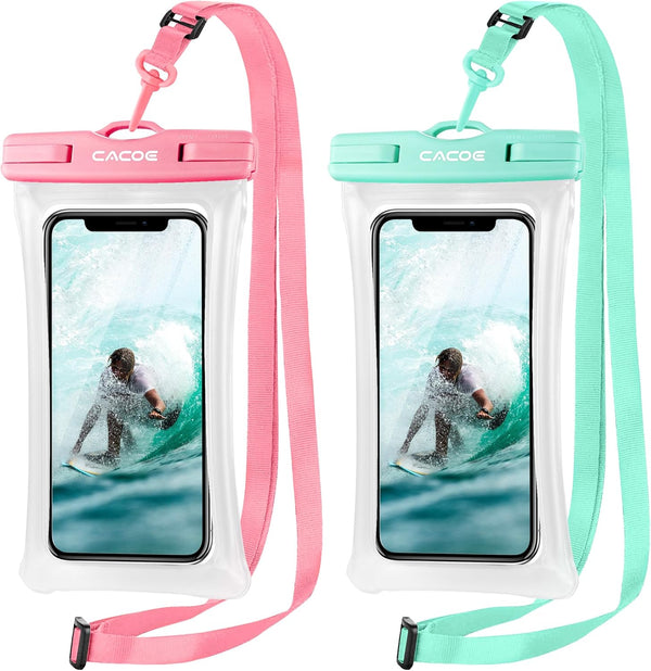 CACOE Floating Universal Waterproof Phone Case, 2 Pack Up to 7.0", IPX8 Dry Bags with Adjustable Neck Lanyard