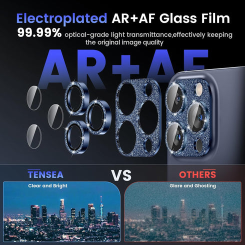Tensea Camera Lens Protector for iPhone 15 Pro/Pro Max, Bling Tempered Glass Cover, Case Friendly