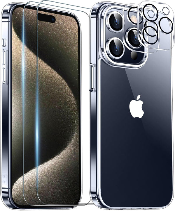 Red2Fire Clear Case for iPhone 15 Pro Max - Shockproof Slim Case, Non Yellowing, with 2Pcs Tempered Glass Camera &