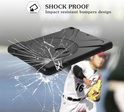 BRAECN Galaxy Tab E 8.0 Case, 360 Degree Rotation Stand/Hand Strap, Shock Proof Hybrid pc+Silicone Cover (Black)