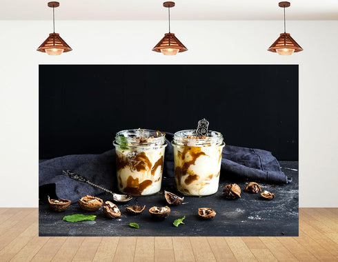 KeyWork 9x9ft Yogurt Parfait Backdrop Walnut and Caramel Dessert Photography Background for Brunch