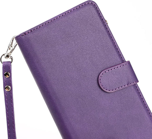 Jaorty Wallet Case for iPhone XR, 9 Card Slots, Wrist Strap, Zipper Cash Pocket, Magnetic Leather Cover, Purple