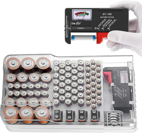 YIHAOSSING Battery Organizer Storage Case with Tester,Clear Lid Battery Storage Organizer,Holds 93 Batteries