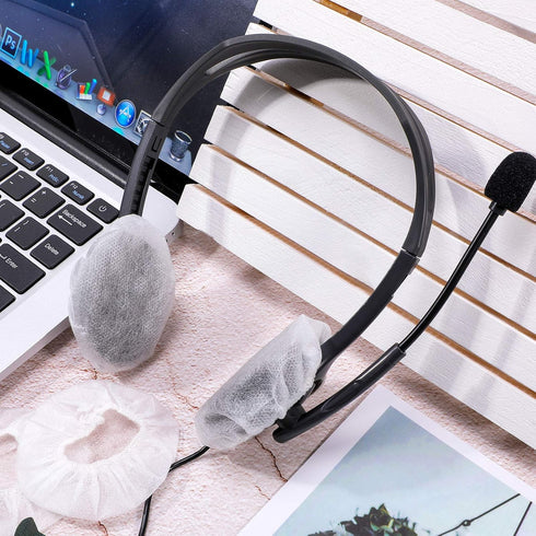 300 Pieces Disposable Headphone Covers Non Woven Sanitary Ear Covers for Headphones (Black, White, Blue, S-6.5 cm)